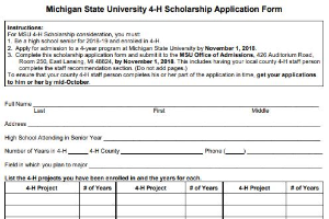 Michigan State University 4-H Scholarship Application Form