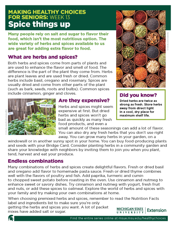 Thumbnail image of Making Healthy Choices for Seniors Newsletter Week 13: Spice Things Up