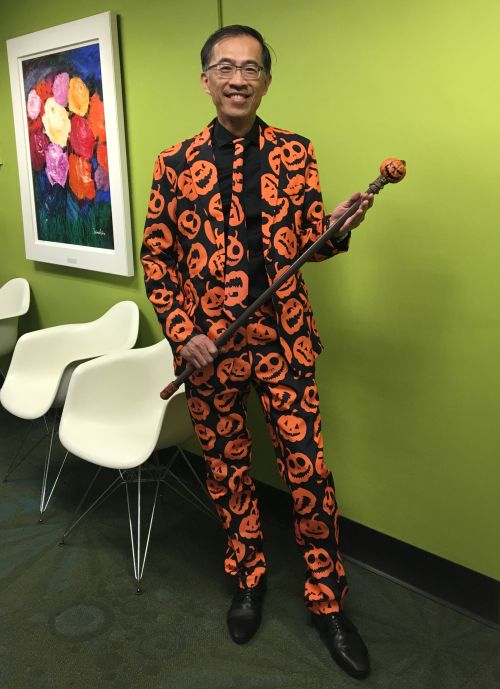 Professor Ming-Han Li dressed up for Halloween.