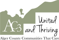 picture of alger county with AC3 logo and words United and Thriving, Alger County Communities That Care
