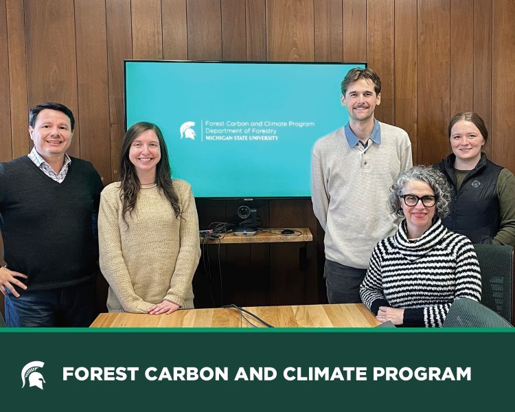 Photo of FCCP team members Daniel Ortega-Pacheco, Daphna Gadoth, Evan Beresford, Emily Esch, and Sandra Lupien (Masstimber@msu)