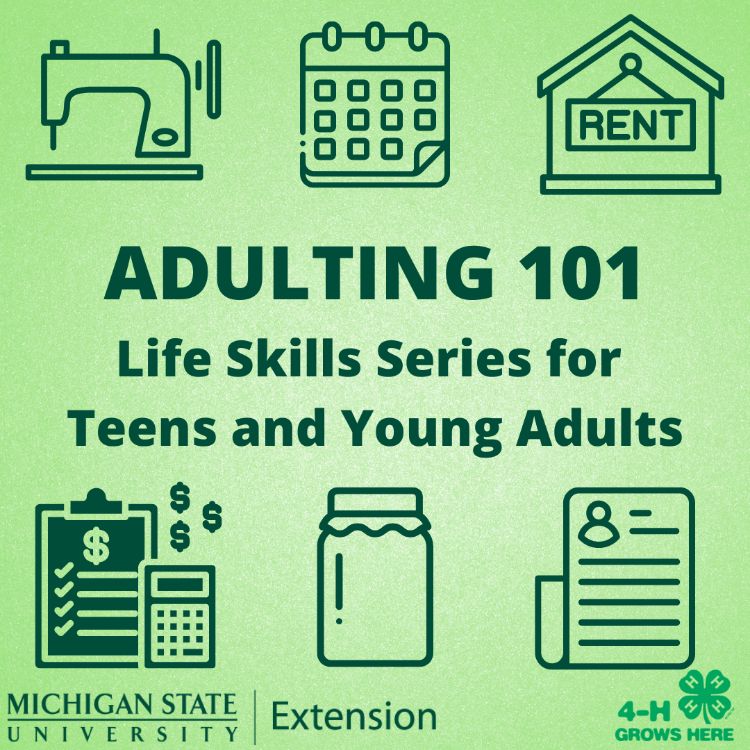 Graphic for MSU Extension Adulting 101, with the text reading 