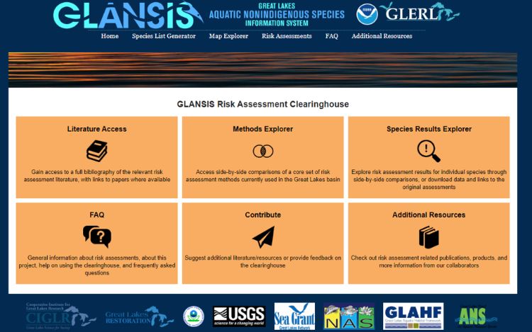 Screenshot shows the front page of the Risk Assessment Clearinghouse website page.