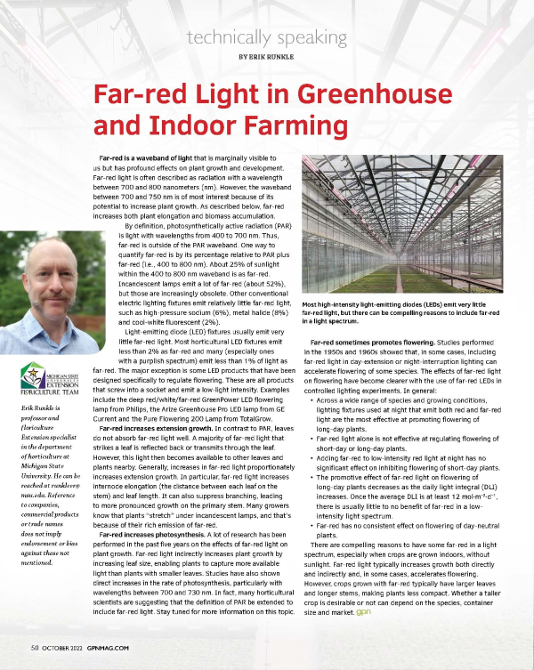 Far-red light in greenhouse and indoor farming - Floriculture & Greenhouse  Crop Production