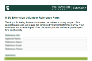 MSU Extension Volunteer Reference Form Fillable PDF