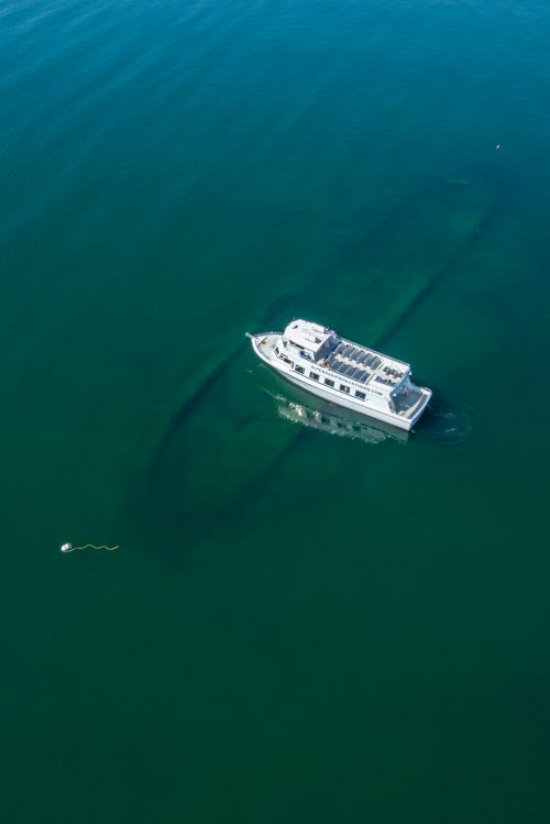 Alpena Shipwreck Tours offers visitors a trip out on Lake Huron and an underwater view of the shipwreck W.P. Rend. Photo: NOAA Thunder Bay National Marine Sanctuary