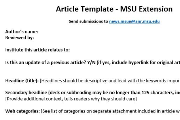 Msu Extension Article Writing Template Anr Communications
