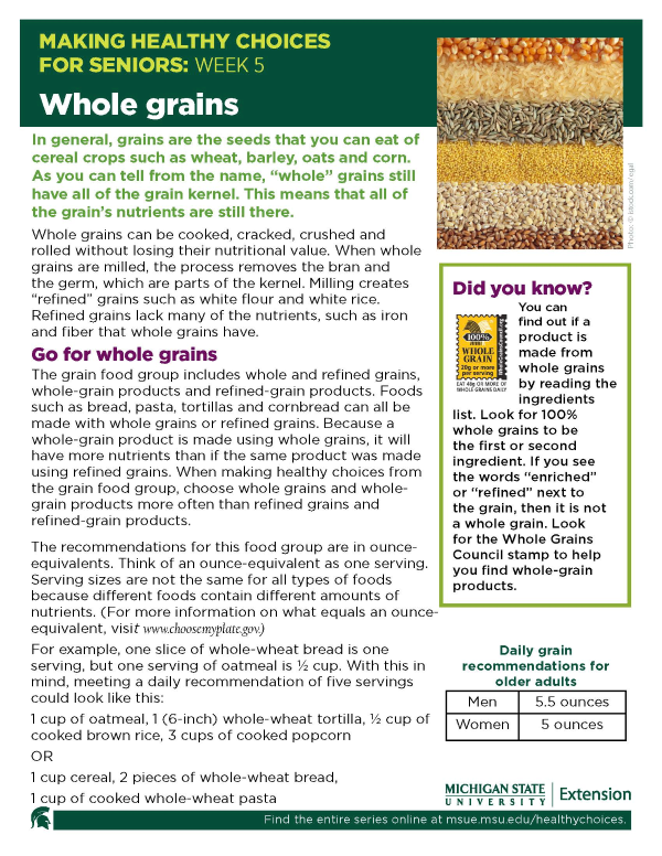 Thumbnail image of Making Healthy Choices for Seniors Newsletter Week 5: Whole Grains