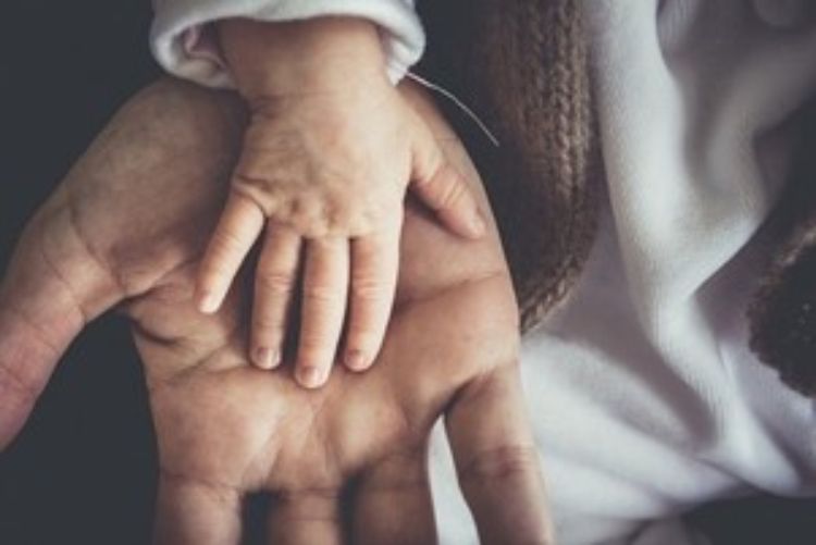 A child's hand in a man's open palm.