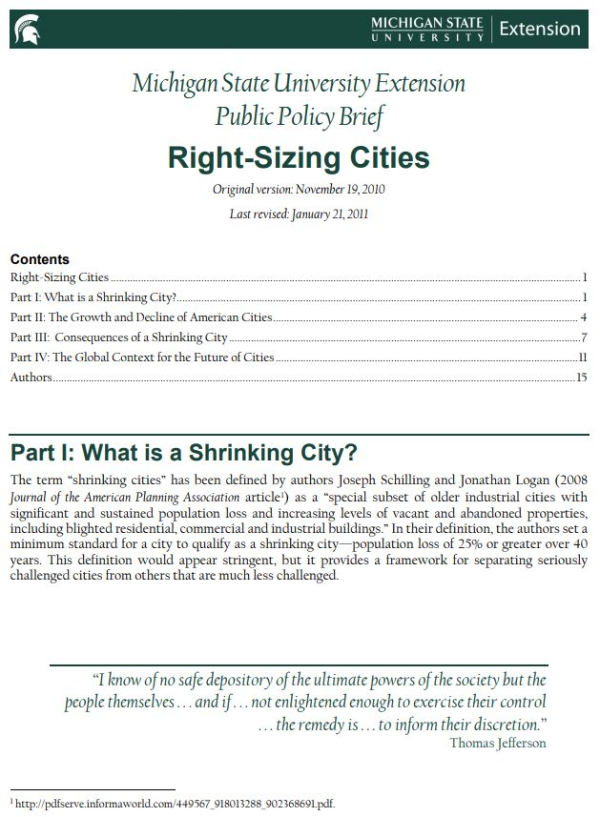Right-Sizing Cities cover