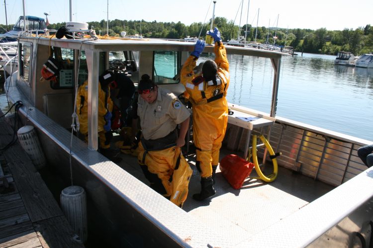 On-vessel drill training is held at Red Cliff Indian Reservation during one of the 2016 Drill Conductor Training courses. Photo: Jim Thannum | Great Lakes Indian Fish and Wildlife Commission