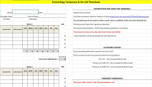 Entomology Temporary & On-Call Time Sheet