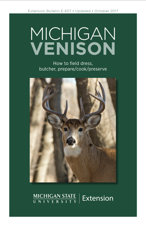 Front page of the Michigan Venison: How to field dress, butcher, prepare/cook/preserve document.