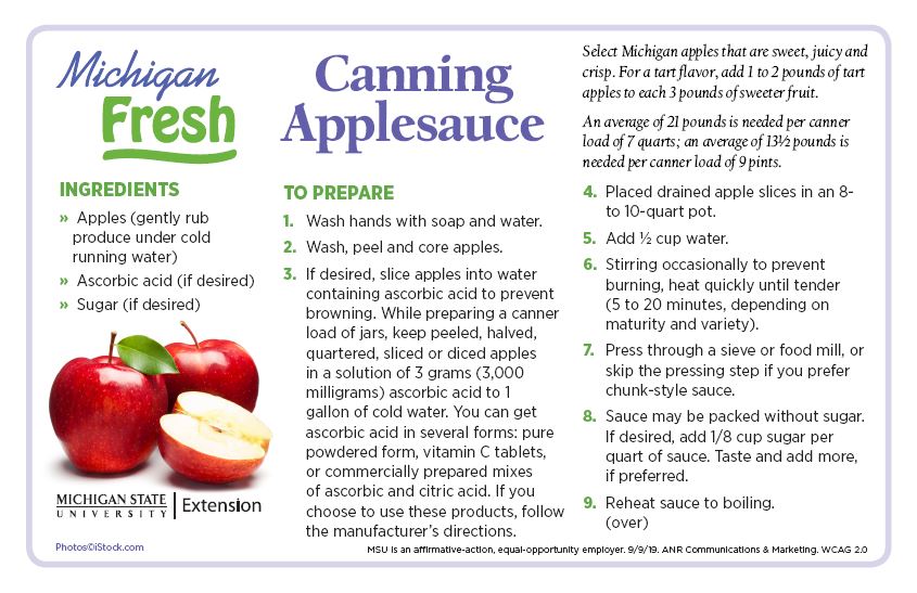 Graphic of Michigan applelesauce recipe card