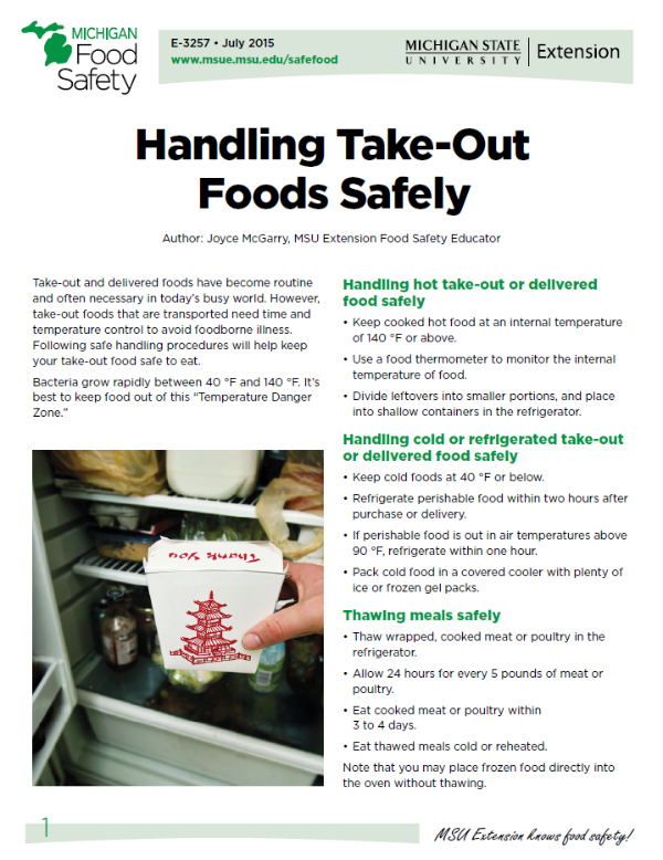 Handling Take-Out Foods Safely (E3257) - Msu Extension