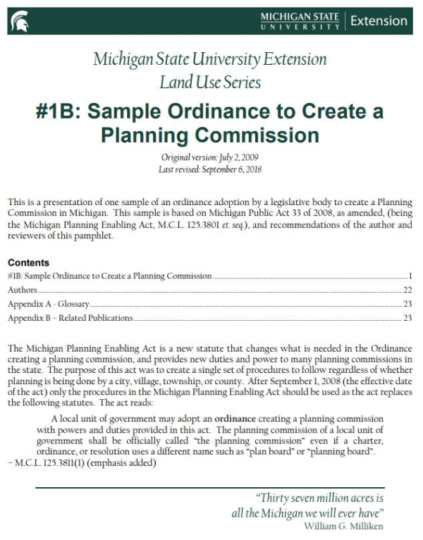 #1B: Sample Ordinance to Create a Planning Commission cover