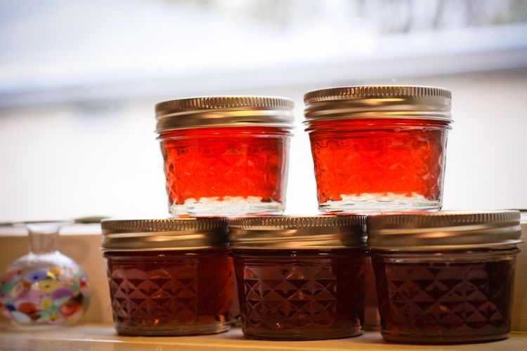 Jars of preserved jam.