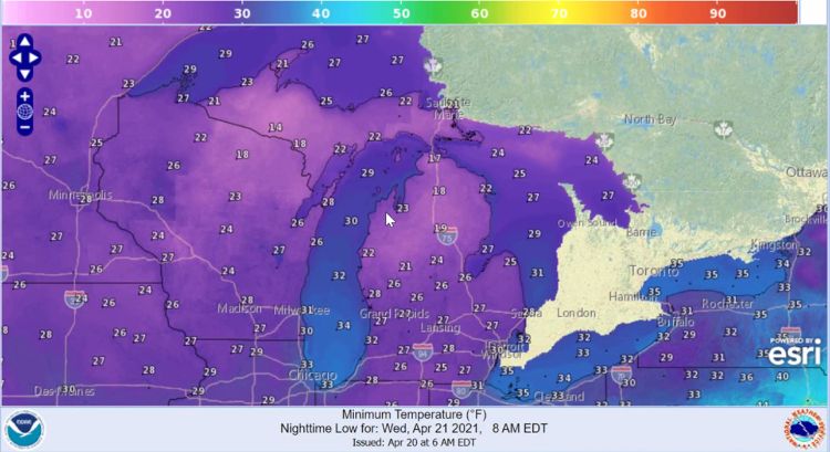 Forecast map of Michigan.