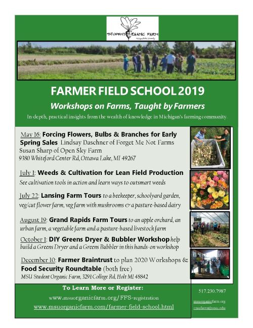 A flyer for the 2019 Farmer Field School workshop.