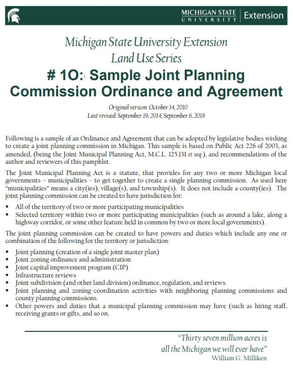 #1O: Sample Joint Planning Commission Ordinance and Agreement cover