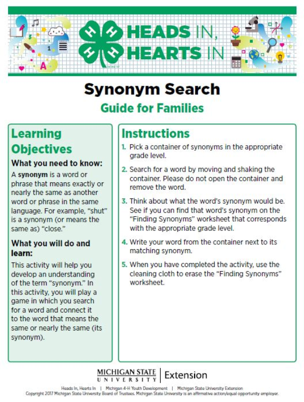 Synonym Search cover page.