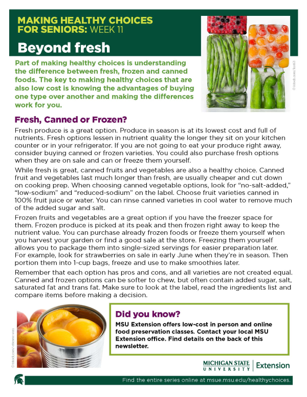 Thumbnail image of Making Healthy Choices for Seniors Newsletter Week 11: Beyond Fresh