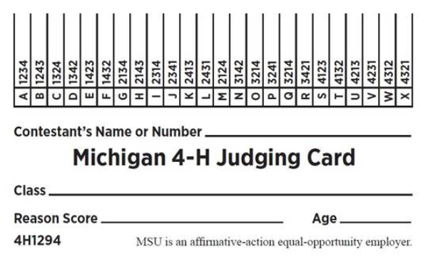 Michigan 4-H Judging card 4H1294