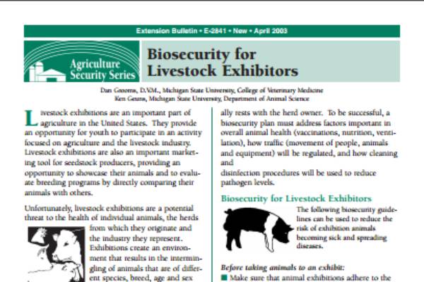 Biosecurity for Livestock Exhibitors (E2841) - 4-H Animal & Veterinary  Science Camp