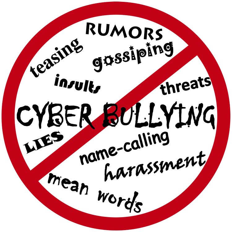 Cyber bullying and associated words being crossed off