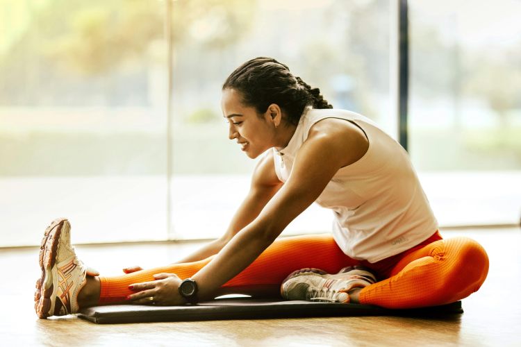 A person stretching.