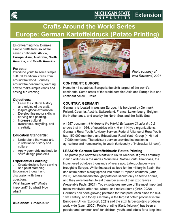 Thumbnail of Crafts Around the World Series Europe: German Kartoffeldruck (Potato Printing) document.