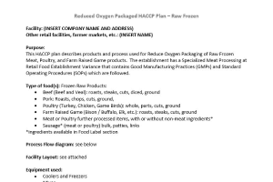 Reduced Oxygen Packaged HACCP Plan - Raw Frozen