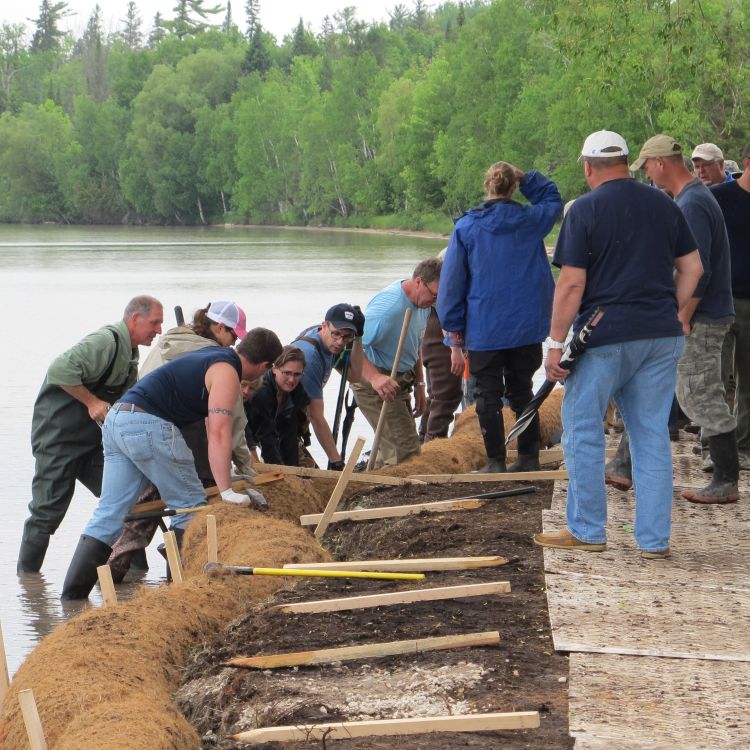 CNSP 2014 participants construct a natural shoreline demonstration site at Emmet County’s Camp Pet-O-Se-Ga Park on Pickerel Lake near Alanson. Photo credit: Jane Herbert l MSU Extension