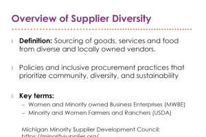 Supplier Diversity Programs for Institutions: Michigan Farm to Institution Network Virtual Network Meeting