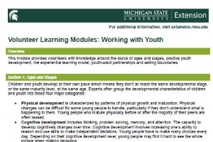MSU Extension Volunteer Learning Modules: Working with Youth