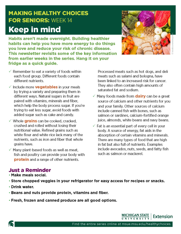 Thumbnail image of Making Healthy Choices for Seniors Newsletter Week 14: Keep in Mind