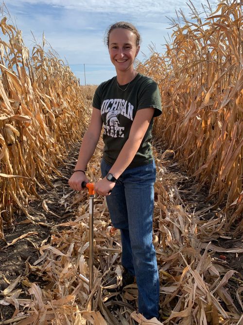 woman standing in corn field