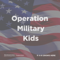 Operation Military Kids text over an American flag.
