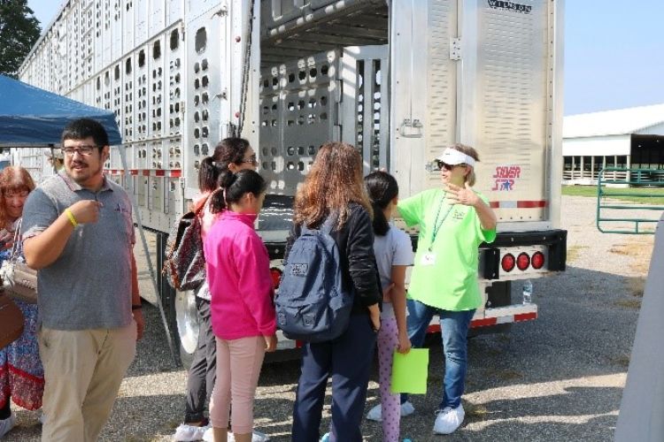 People walking to truck.