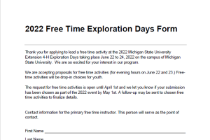 2022 Free TIme Exploration Days Form
