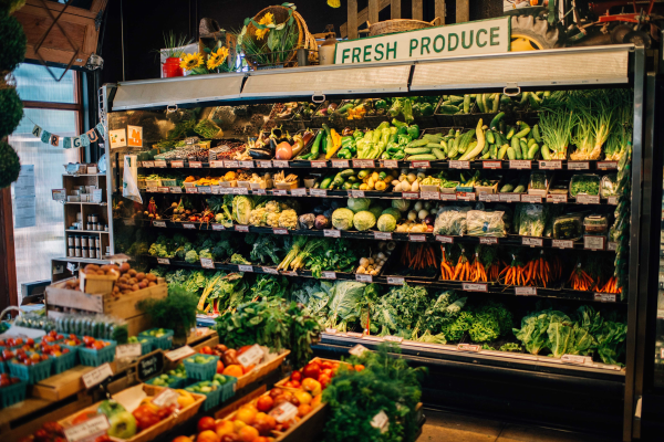 Inside the refrigerated produce section of Argus Farm Stop.