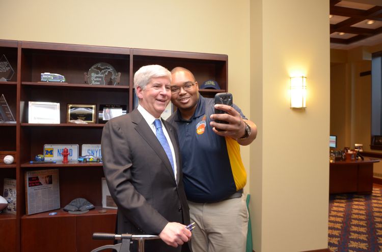 Gov. Rick Snyder and Kettering University student Harrison Ford; Photo courtesy Gov. Snyder's Office