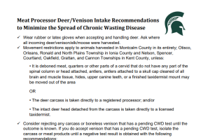 Meat Processor Deer/Venison Intake Recommendations to Minimize the Spread of Chronic Wasting Disease