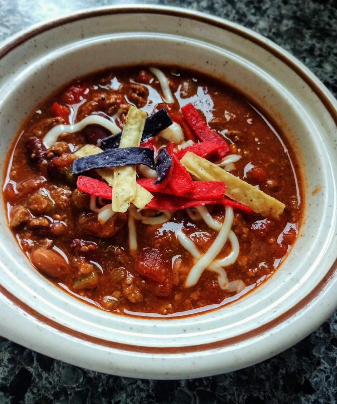A bowl of bison chili.
