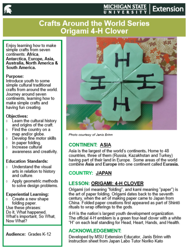 Crafts Around The World Series Origami 4 H Clover 4 H Global