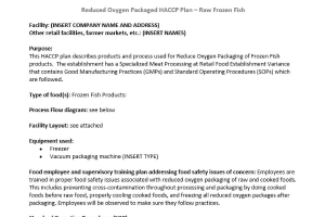Reduced Oxygen Packaged HACCP Plan - Raw Frozen Fish