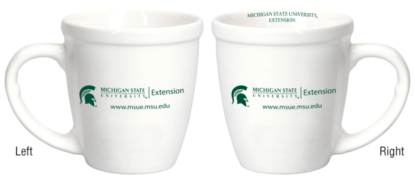 White mug with MSU Extension logo on both sides.