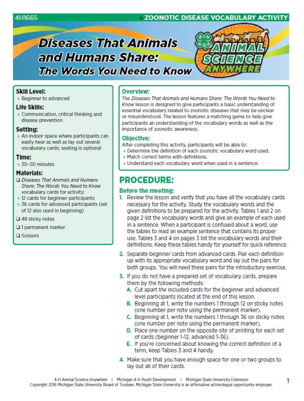 Diseases that Animals and Humans Share: The words you need to know - 4-H  Animal Science
