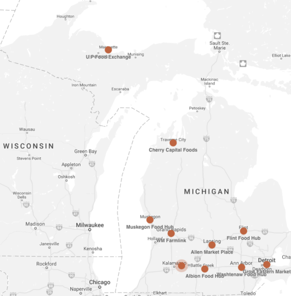 Map of Michigan Food Hubs