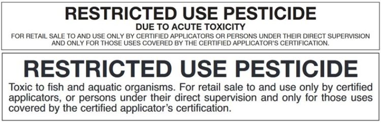 Photo 1. Examples of restricted use pesticide label notifications.